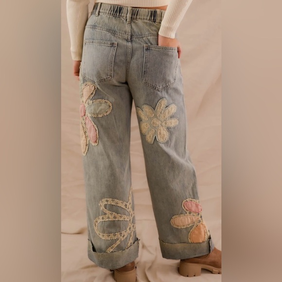 Blue and Pink Flare Jeans with Artistic Butterfly Design - Picture 10 of 15